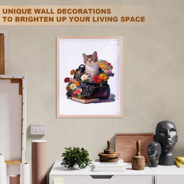 Flower Bag Cat Wooden Jigsaw Puzzle