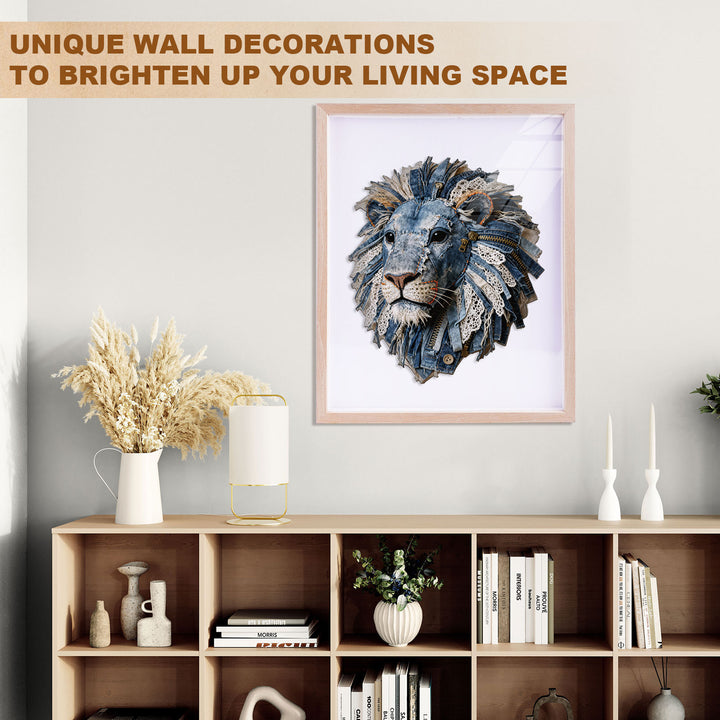 Denim Fabric Lion Wooden Jigsaw Puzzle