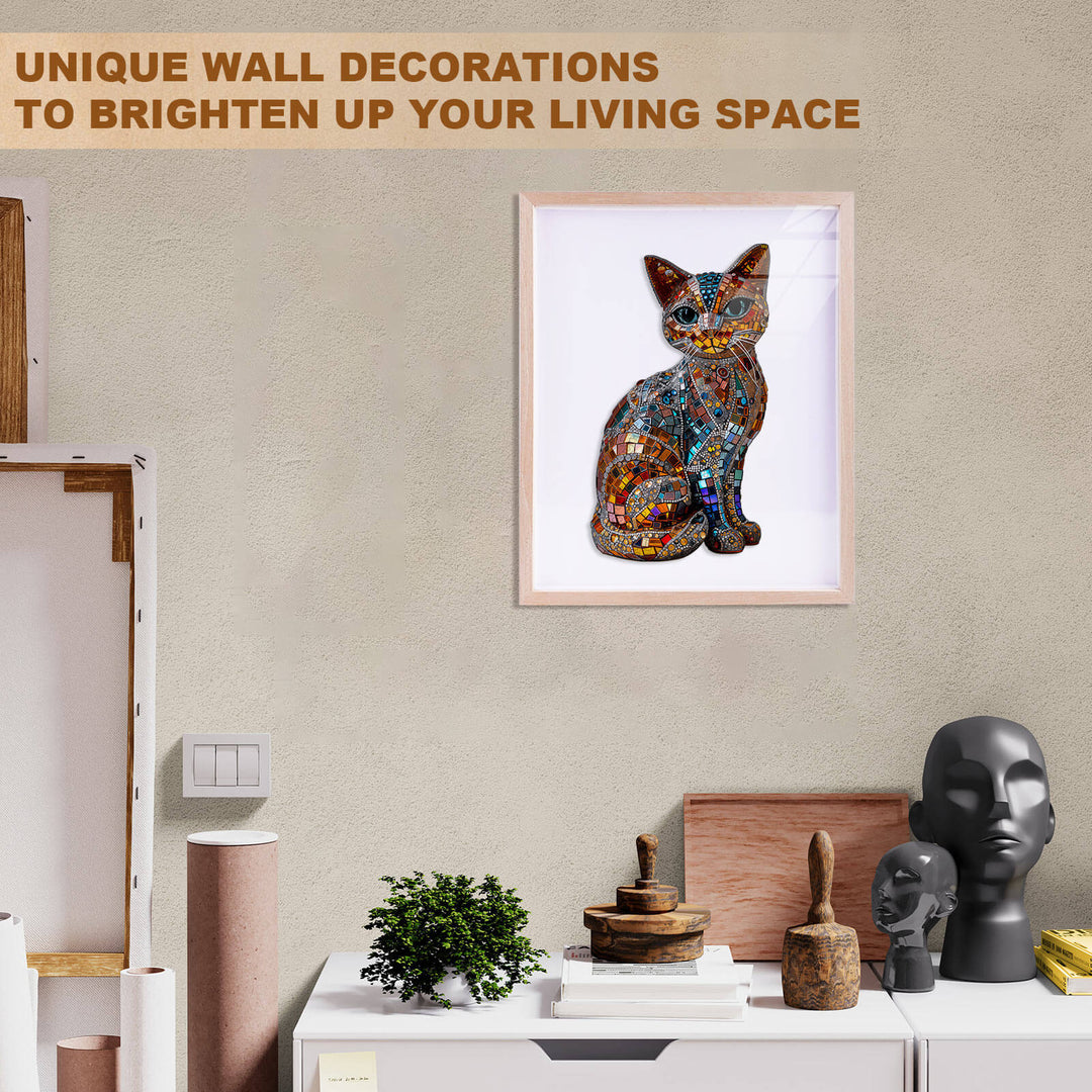 Vivid Mosaic Cat Wooden Jigsaw Puzzle