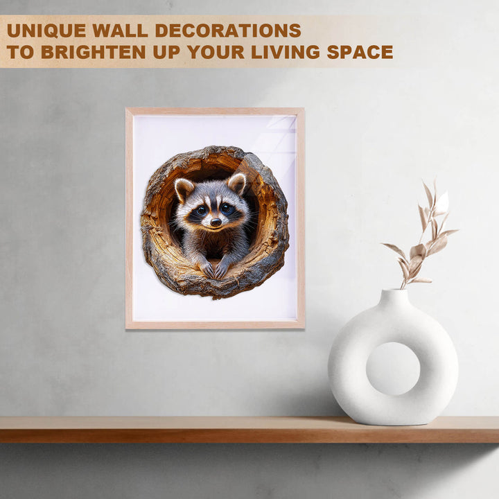 3D Tree Hole Raccoon-1 Wooden Jigsaw Puzzle