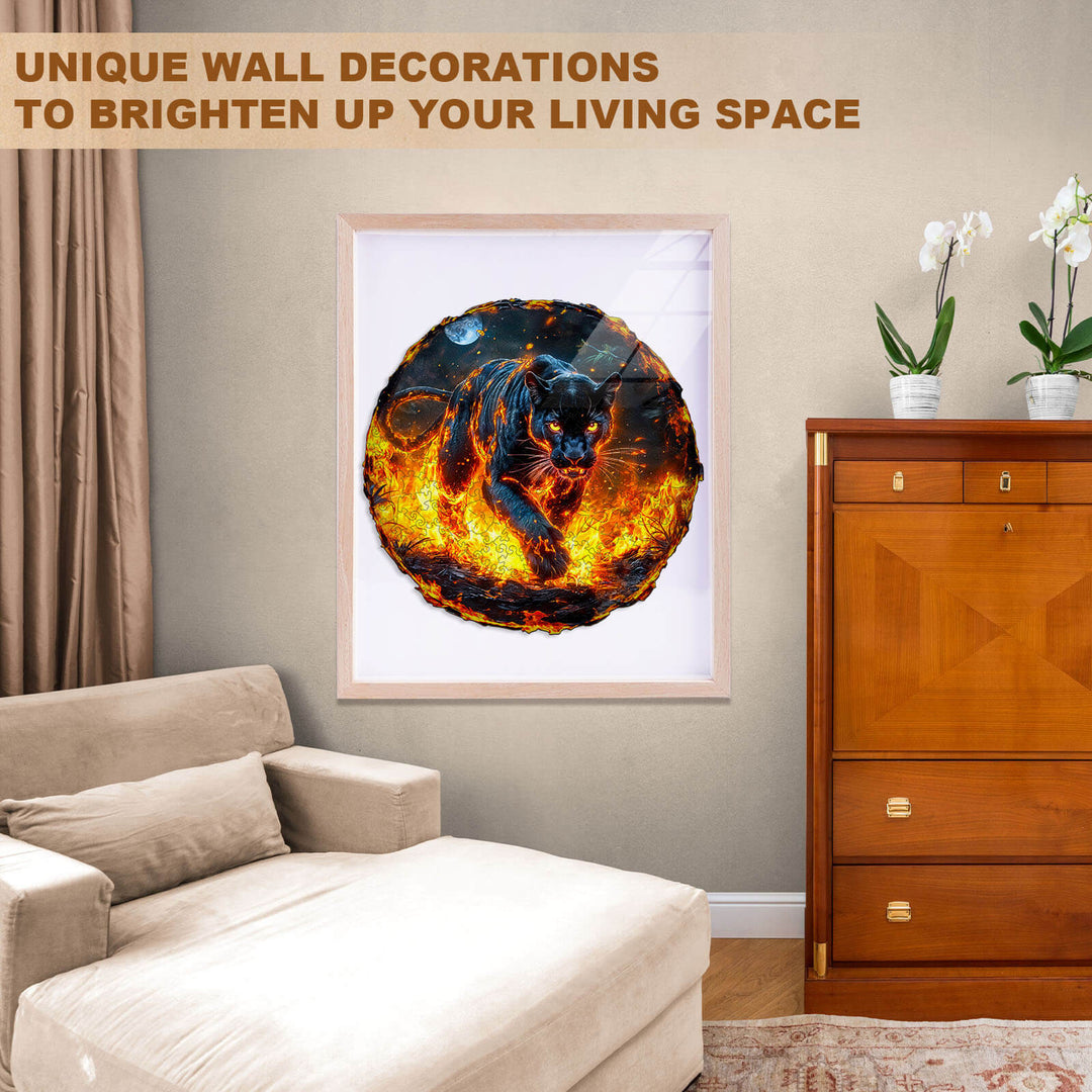 flame panther Wooden Jigsaw Puzzle
