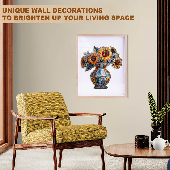 patchwork sunflower Wooden Jigsaw Puzzle