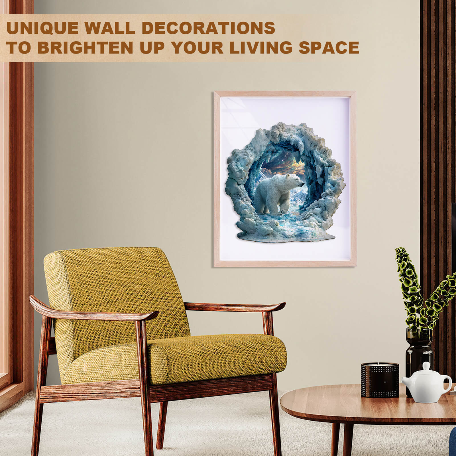 3D Arctic Glory puzzle wall art featuring a polar bear, designed to enhance living spaces with a unique touch.