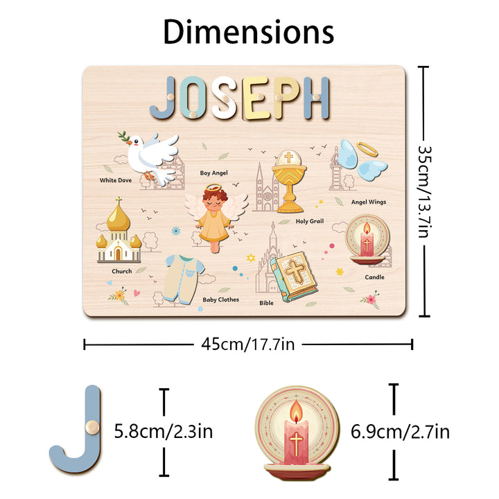 Personalized Wooden Name Puzzle - Baptism Boy Set for Toddlers