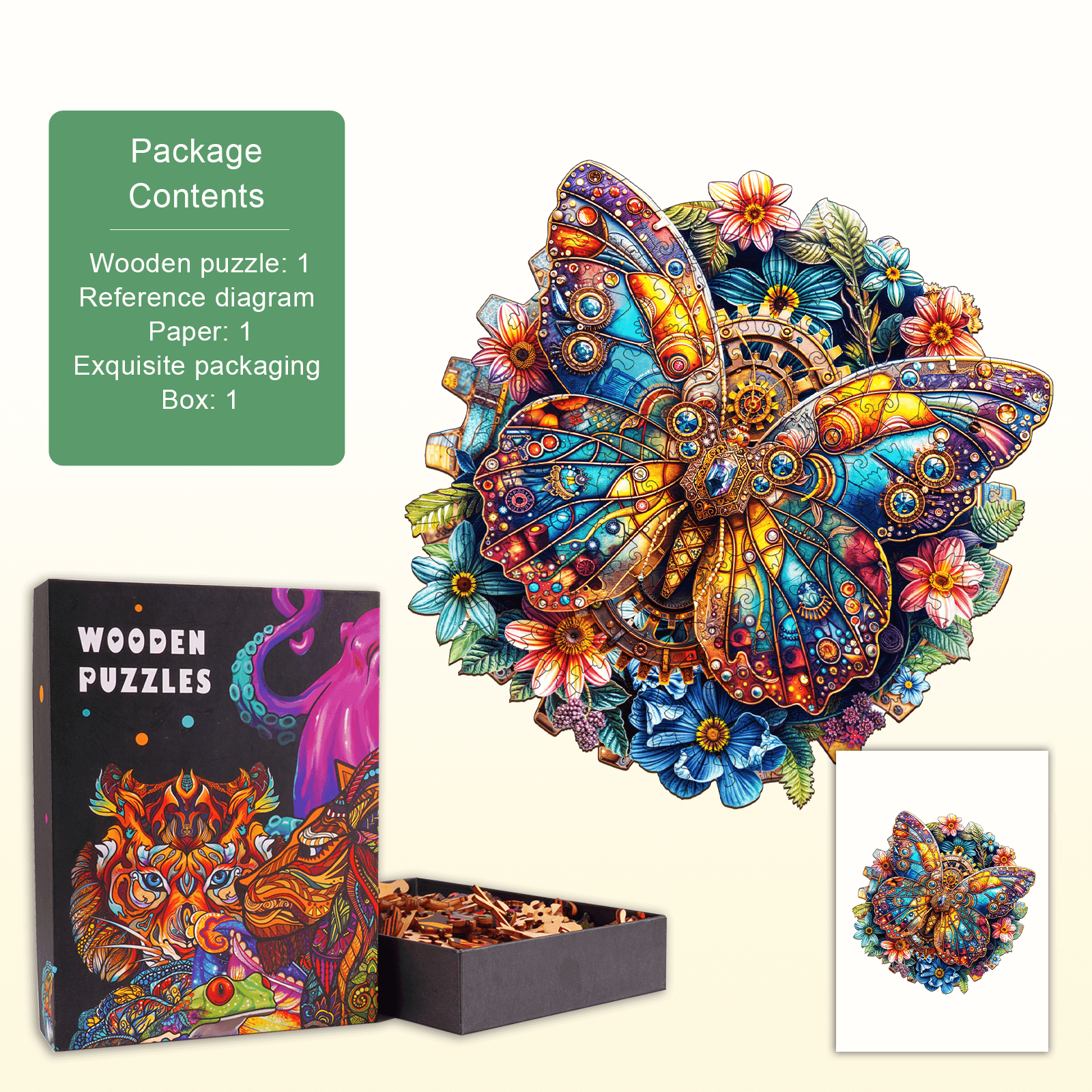 gear butterfly Wooden Jigsaw Puzzle