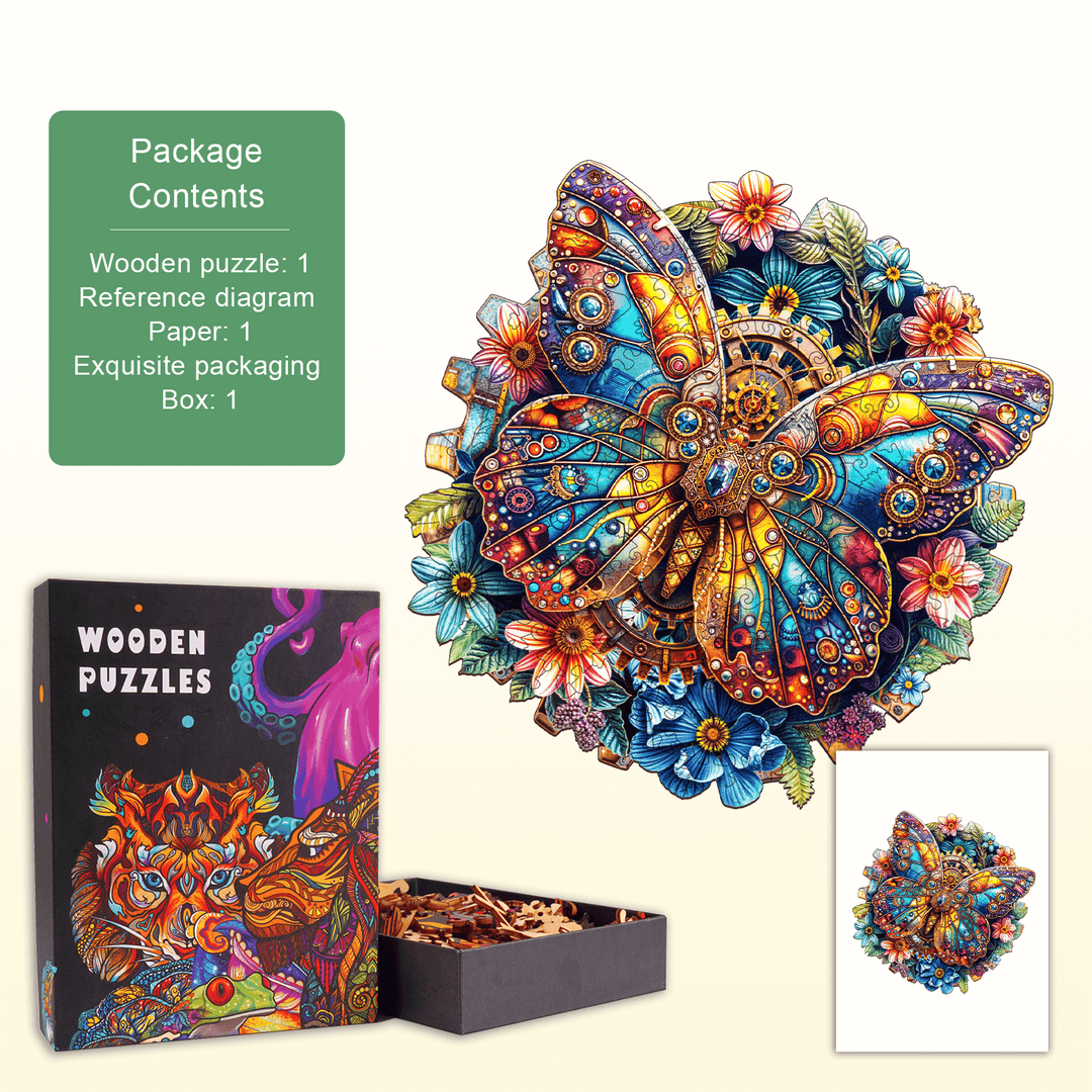 gear butterfly Wooden Jigsaw Puzzle