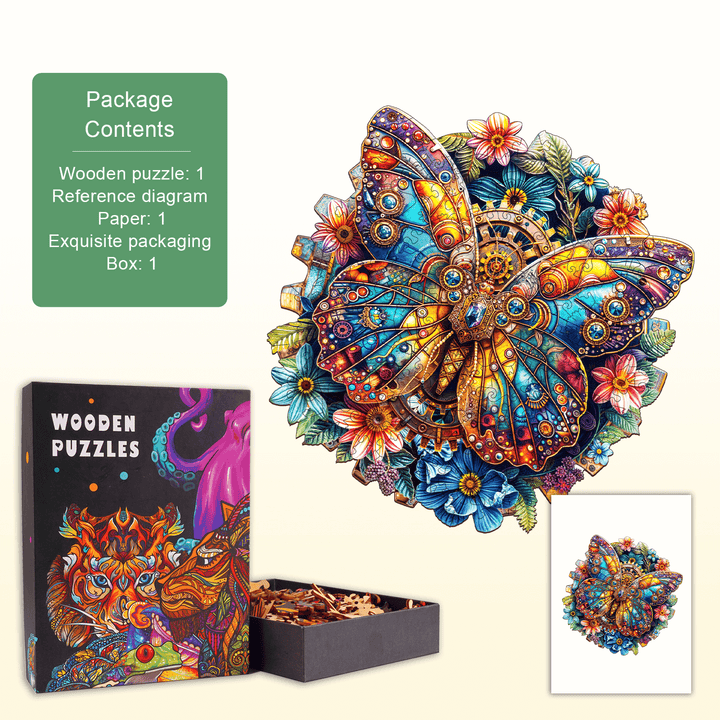 gear butterfly Wooden Jigsaw Puzzle