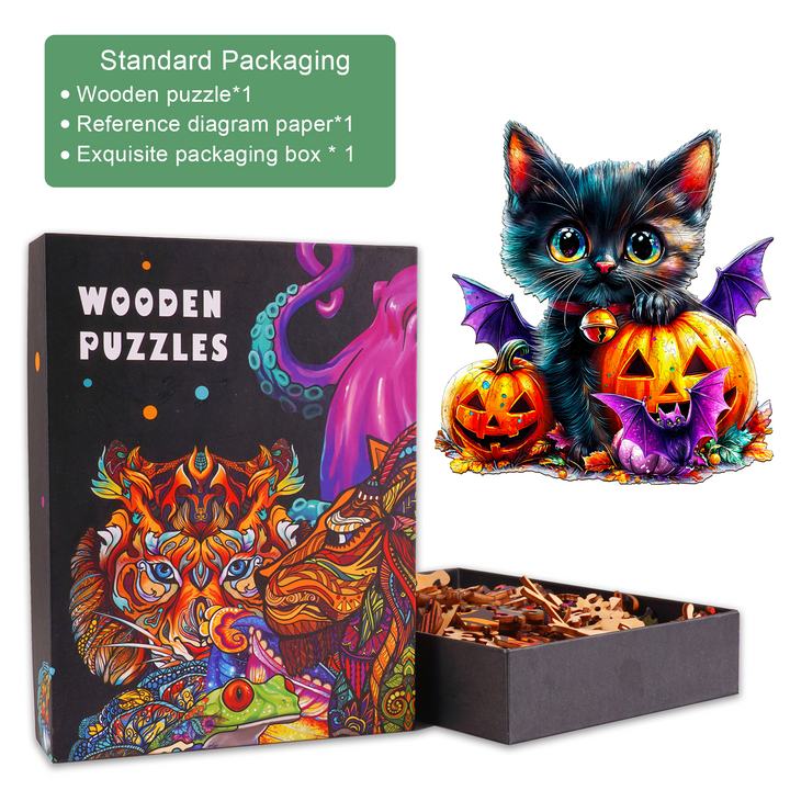 Pumpkin and Cat Wooden Jigsaw Puzzle