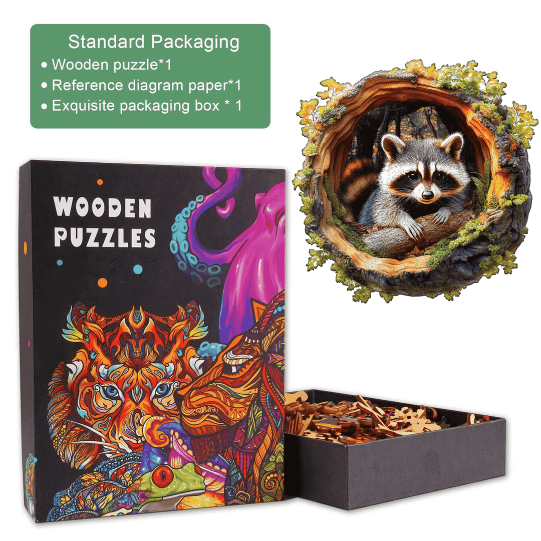 3D Tree hole raccoon-2 Wooden Jigsaw Puzzle