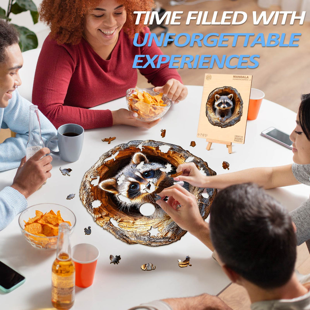 Rompecabezas de madera 3D Agujero en el árbol Mapache-1