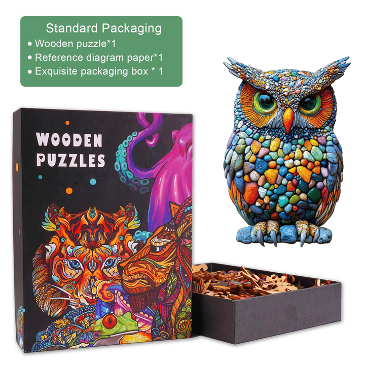 Bunter Stein-Eule Holzpuzzle