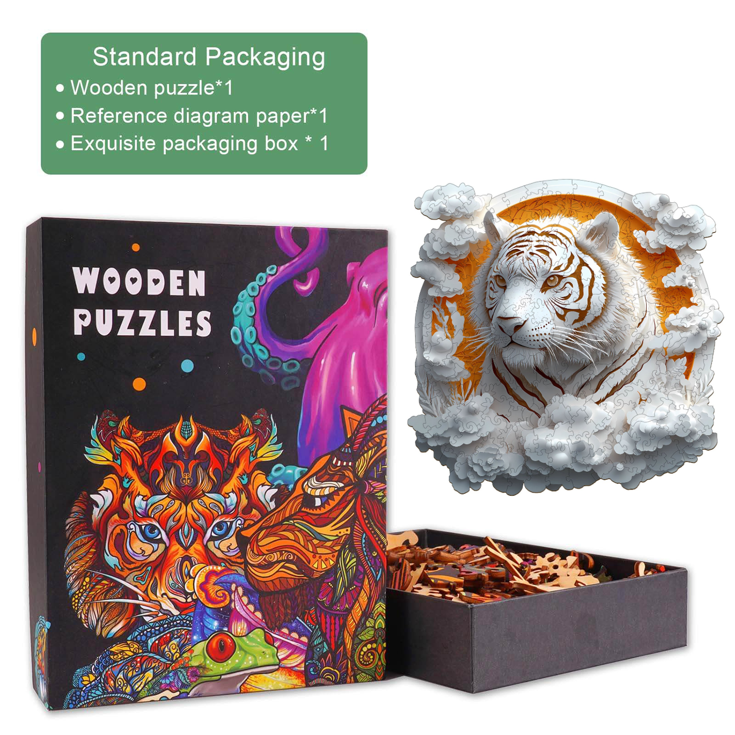 Puzzle en bois 3D Tigre en papier