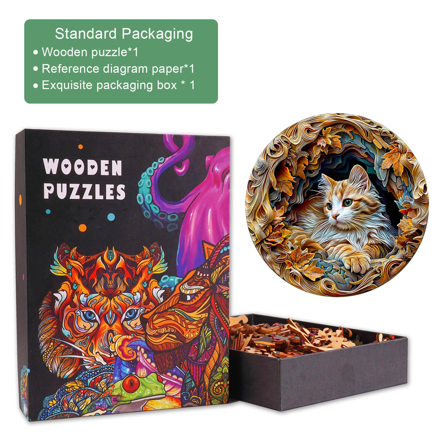 3D Katzen Holzpuzzle