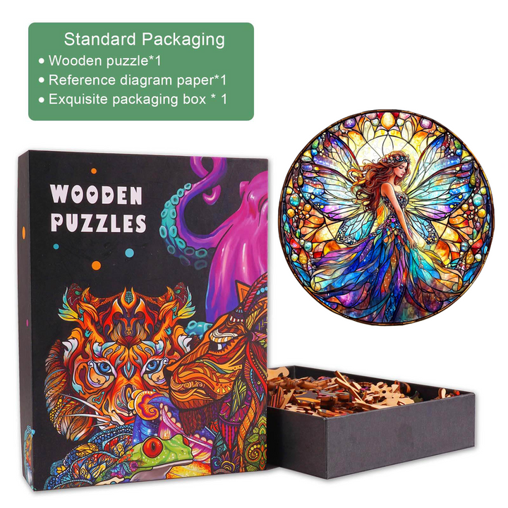 Buntglas Fee Holzpuzzle