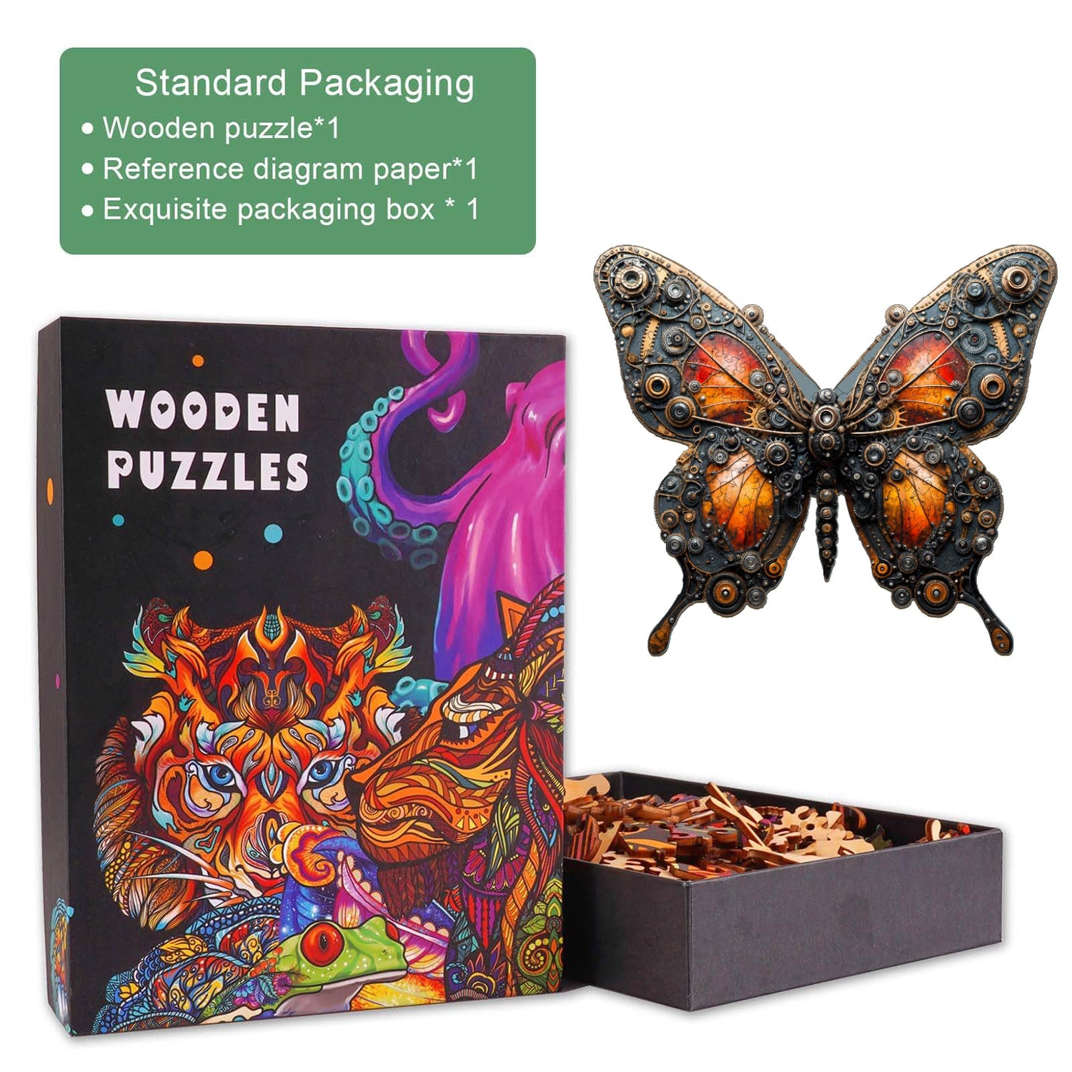3D Mechanisches Schmetterling Holzpuzzle