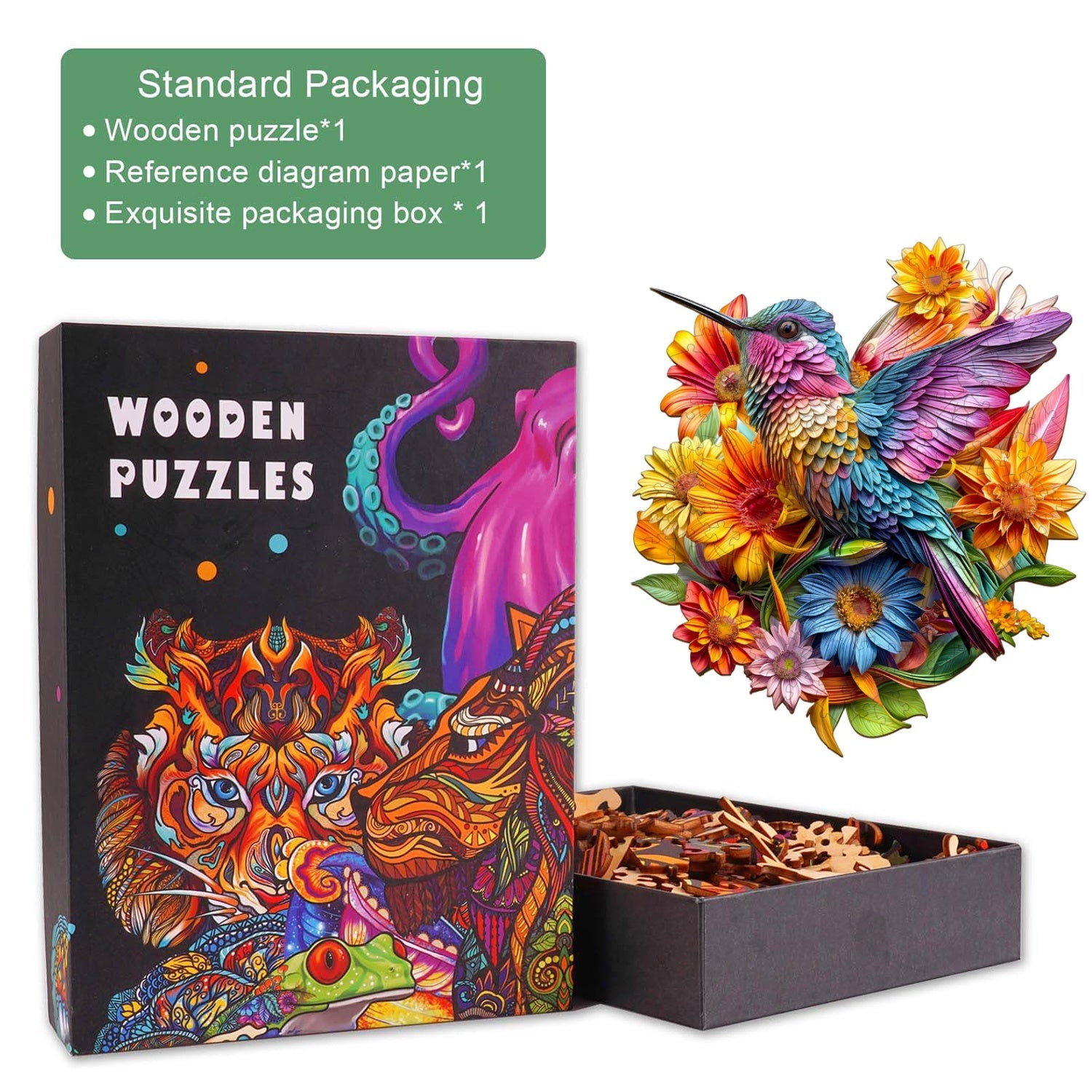 Kolibri und Blumen Holzpuzzle