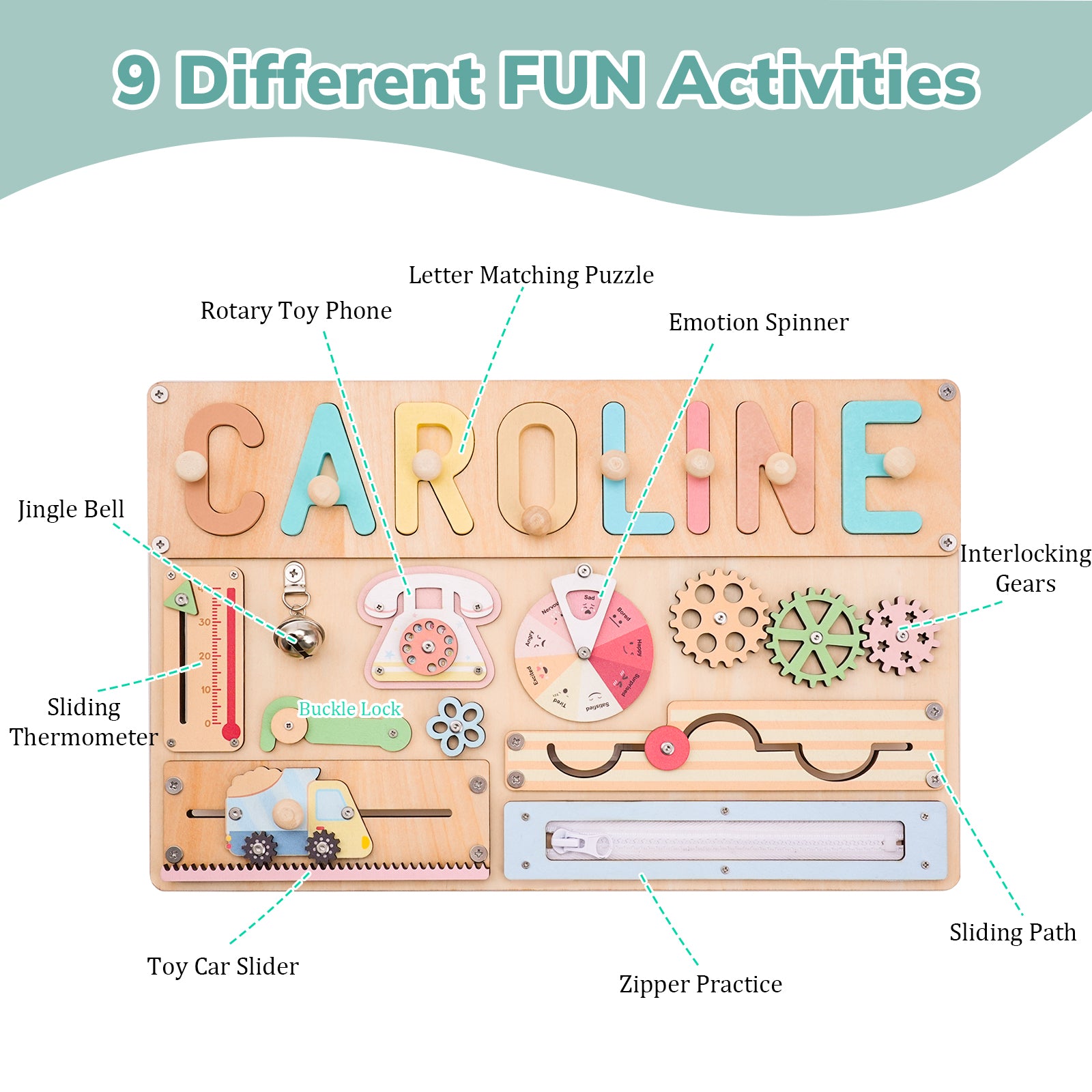 Personalised Montessori Busy Board with Name Puzzle