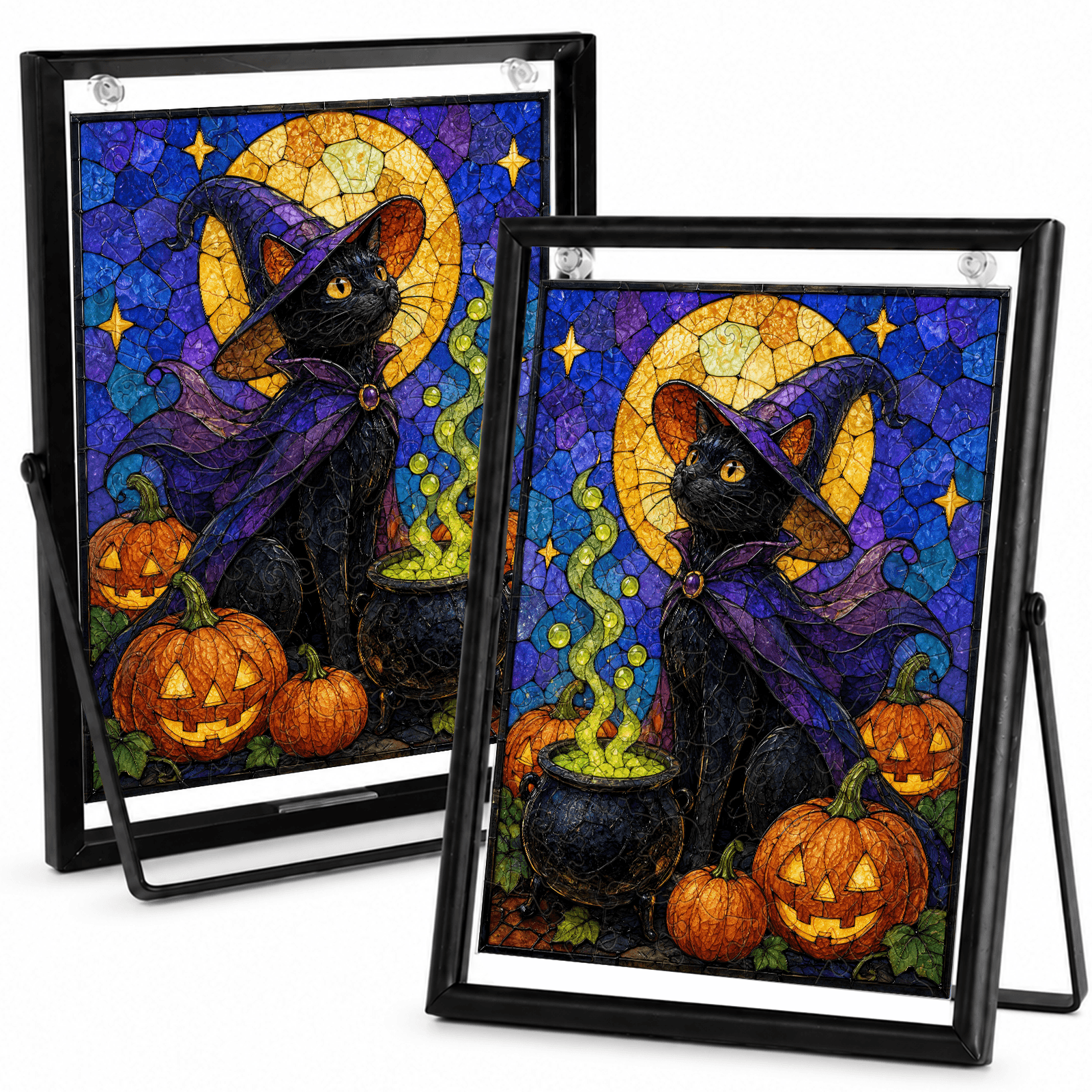 Acrylic Puzzle Art Piece – Halloween Black Cat & Pumpkin