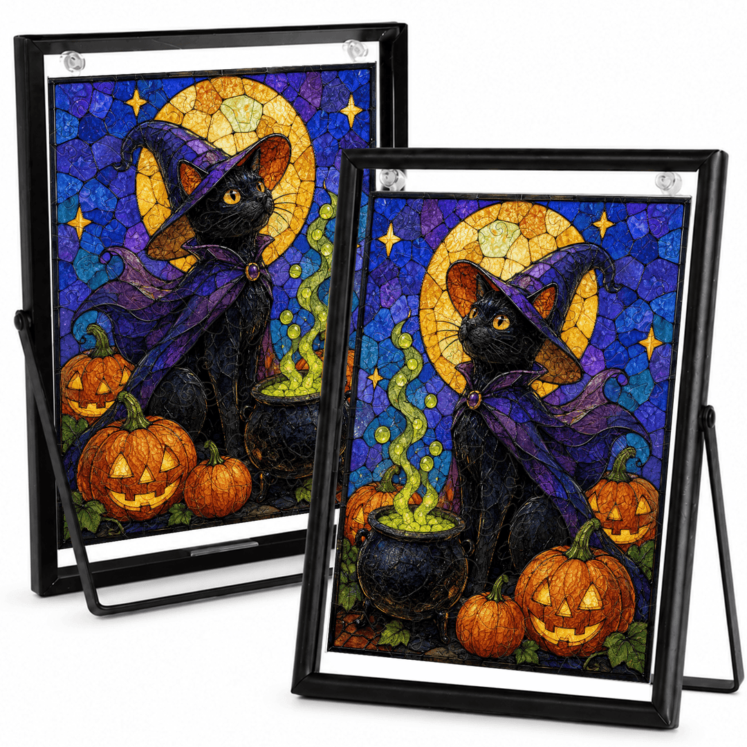 Acrylic Puzzle Art Piece – Halloween Black Cat & Pumpkin