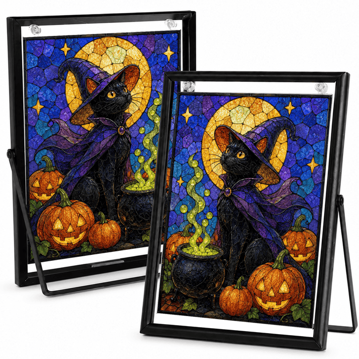 Acrylic Puzzle Art Piece – Halloween Black Cat & Pumpkin