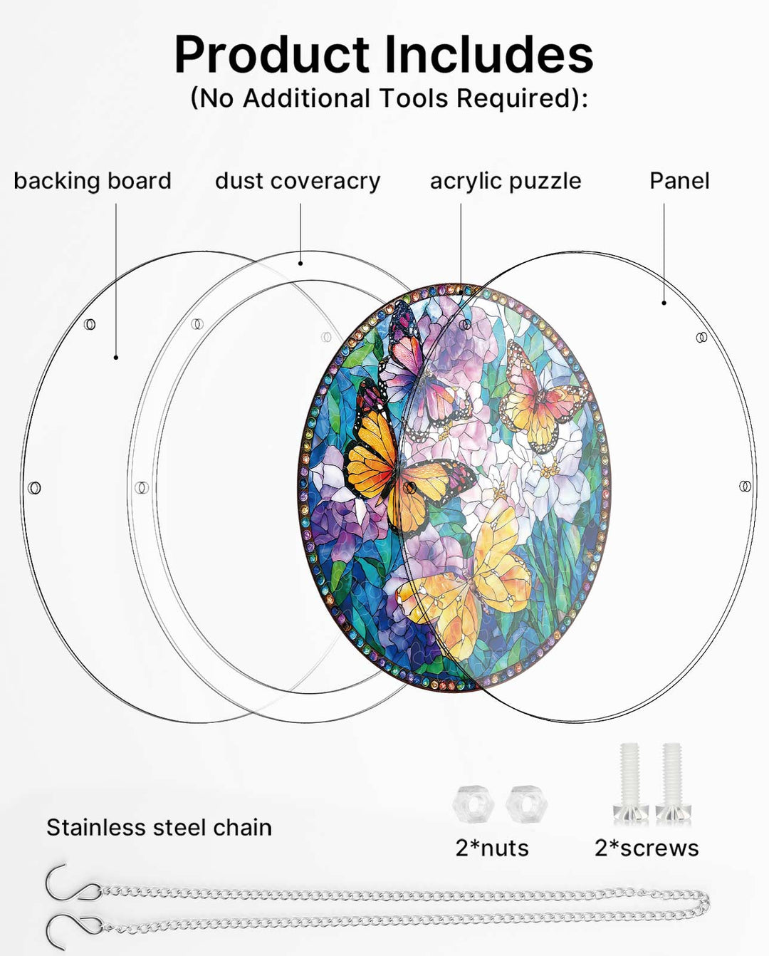 Acrylic Jigsaw Puzzle Suncatcher - Butterflies in Bloom