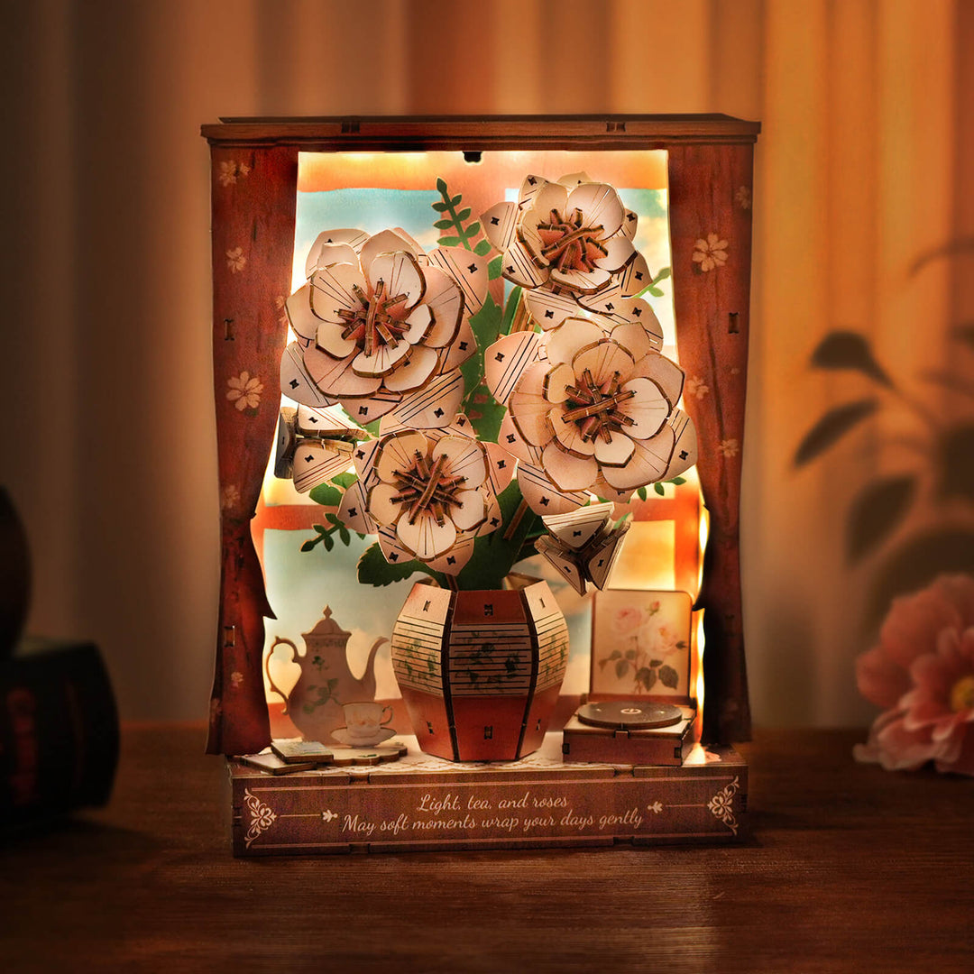Crimson Rose Whispers– DIY Wooden Painting, 3D Puzzle Craft Kit