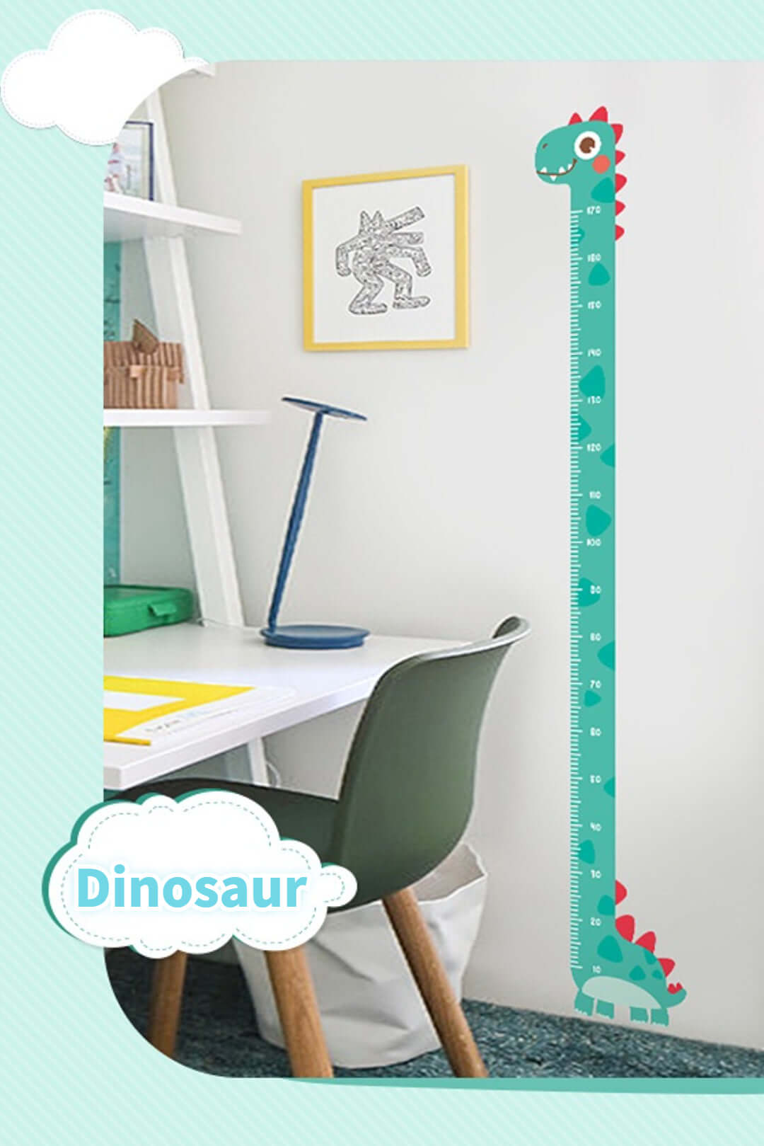 Autocollant mural pour bébé en forme de licorne, girafe et dinosaure, tableau de croissance en hauteur
