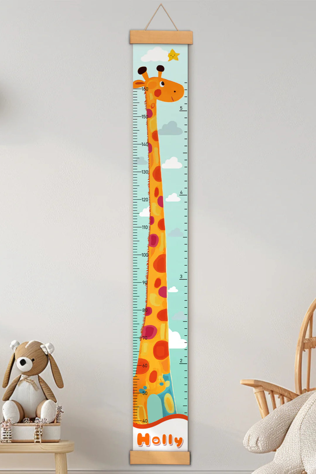 Règle de hauteur personnalisée en toile suspendue avec girafe pour la croissance