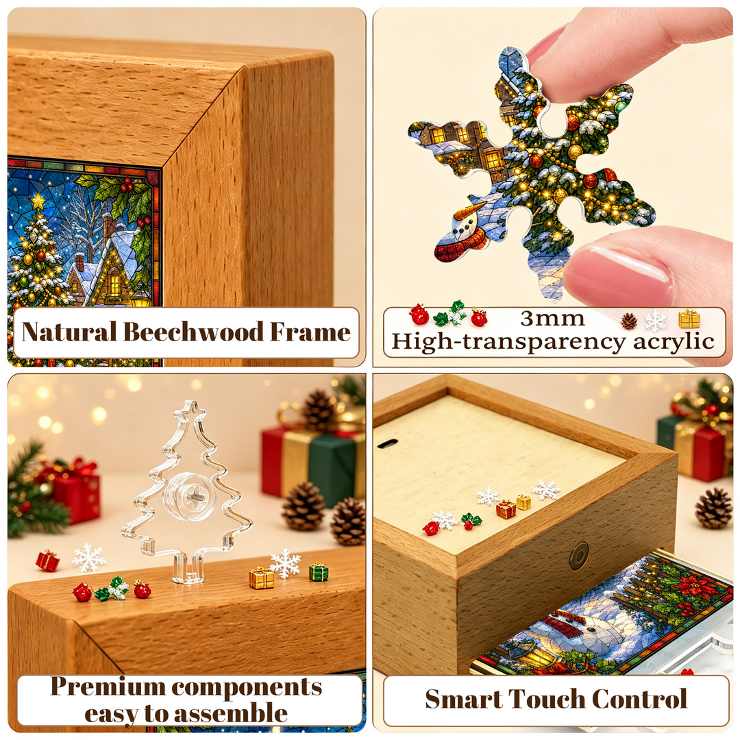 Acrylic Puzzle Night Light - Christmas Snow Village