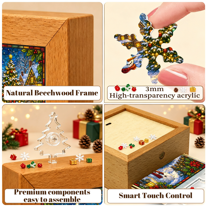 Acrylic Puzzle Night Light - Christmas Snow Village