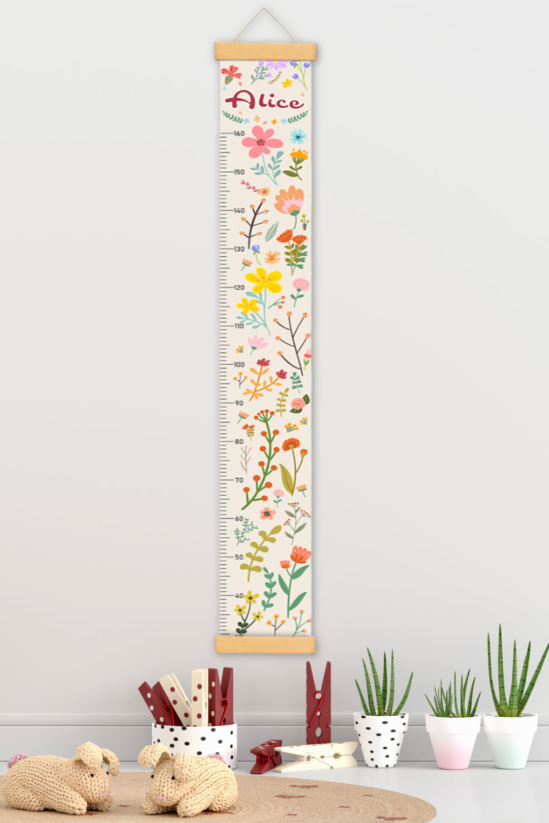 Règle de hauteur en toile suspendue avec fleurs épanouies personnalisées