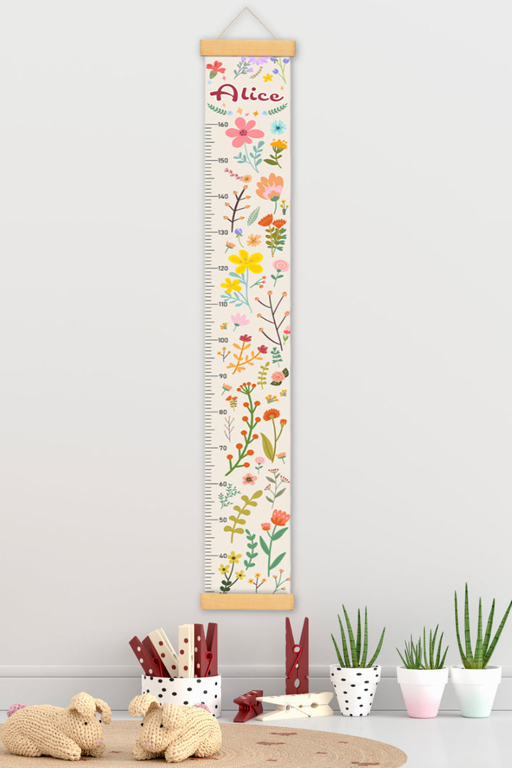 Règle de hauteur en toile suspendue avec fleurs épanouies personnalisées