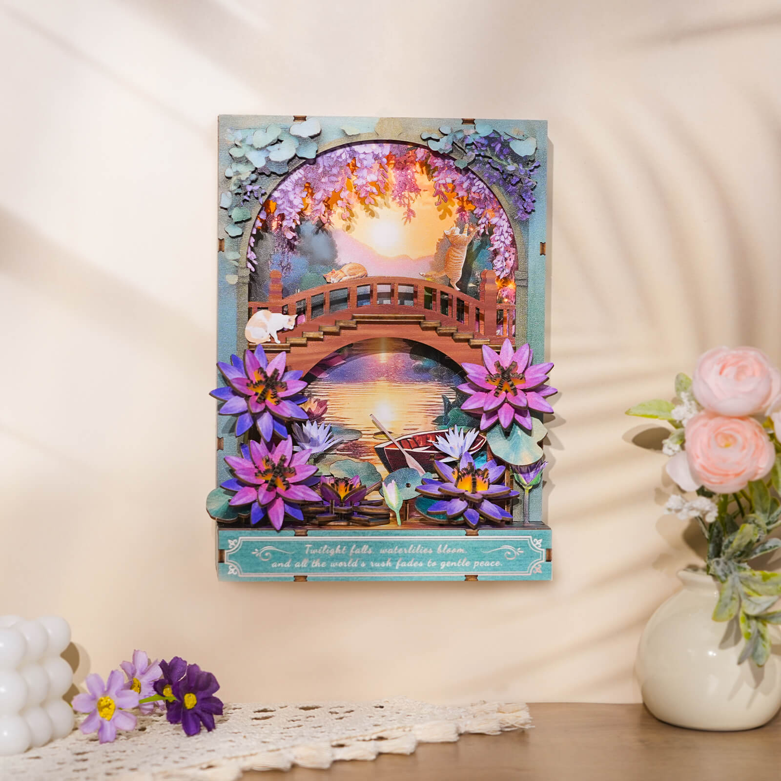 Twilight Lotus – DIY Wooden Painting, 3D Puzzle Craft Kit