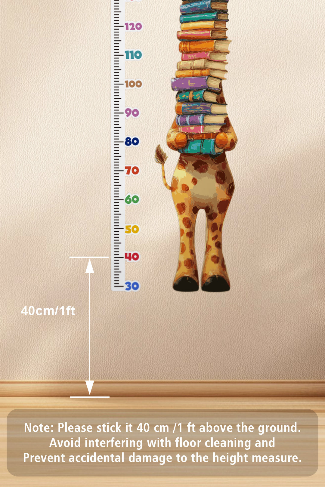 Adorable girafe tenant des livres Autocollant mural toise de croissance