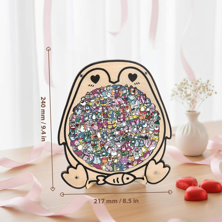 Cute Lover Penguin Shaped Wooden Jigsaw Puzzle