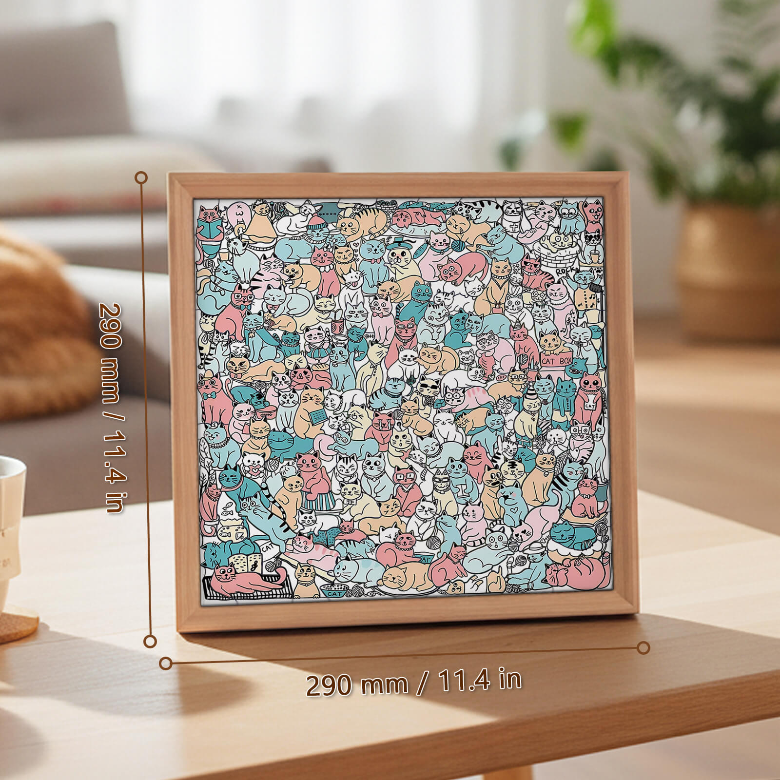 Puzzle carré en bois 175 pièces couleur Morandi en forme de chat mignon