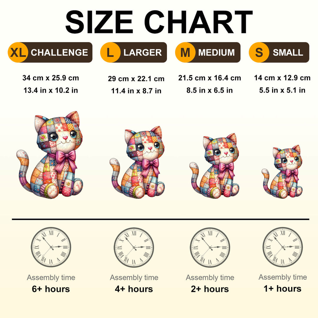 Cute Patchwork Cat Wooden Jigsaw Puzzle