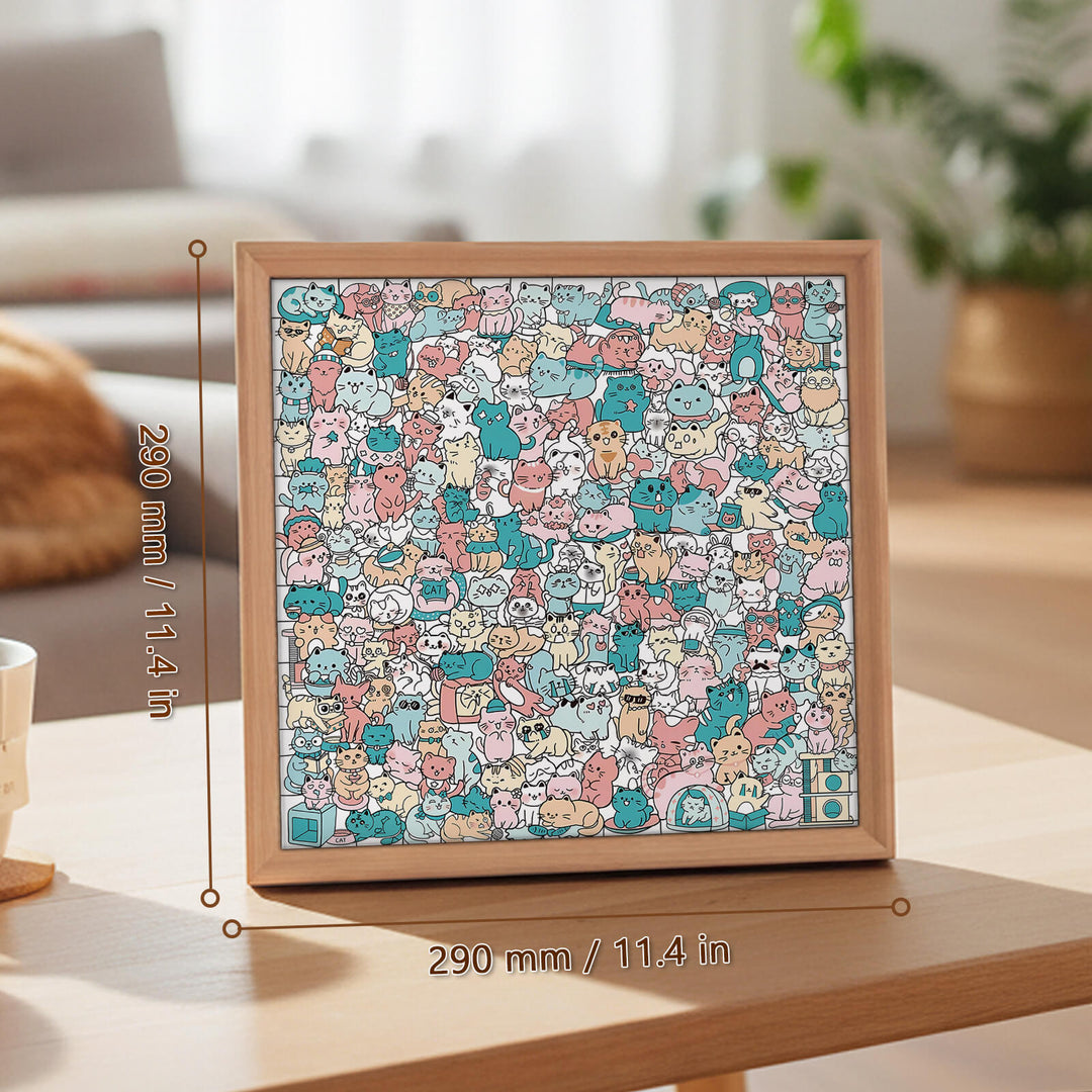 200 Pcs Morandi-Colored Lovely Cat Shaped Square Wooden Jigsaw Puzzle