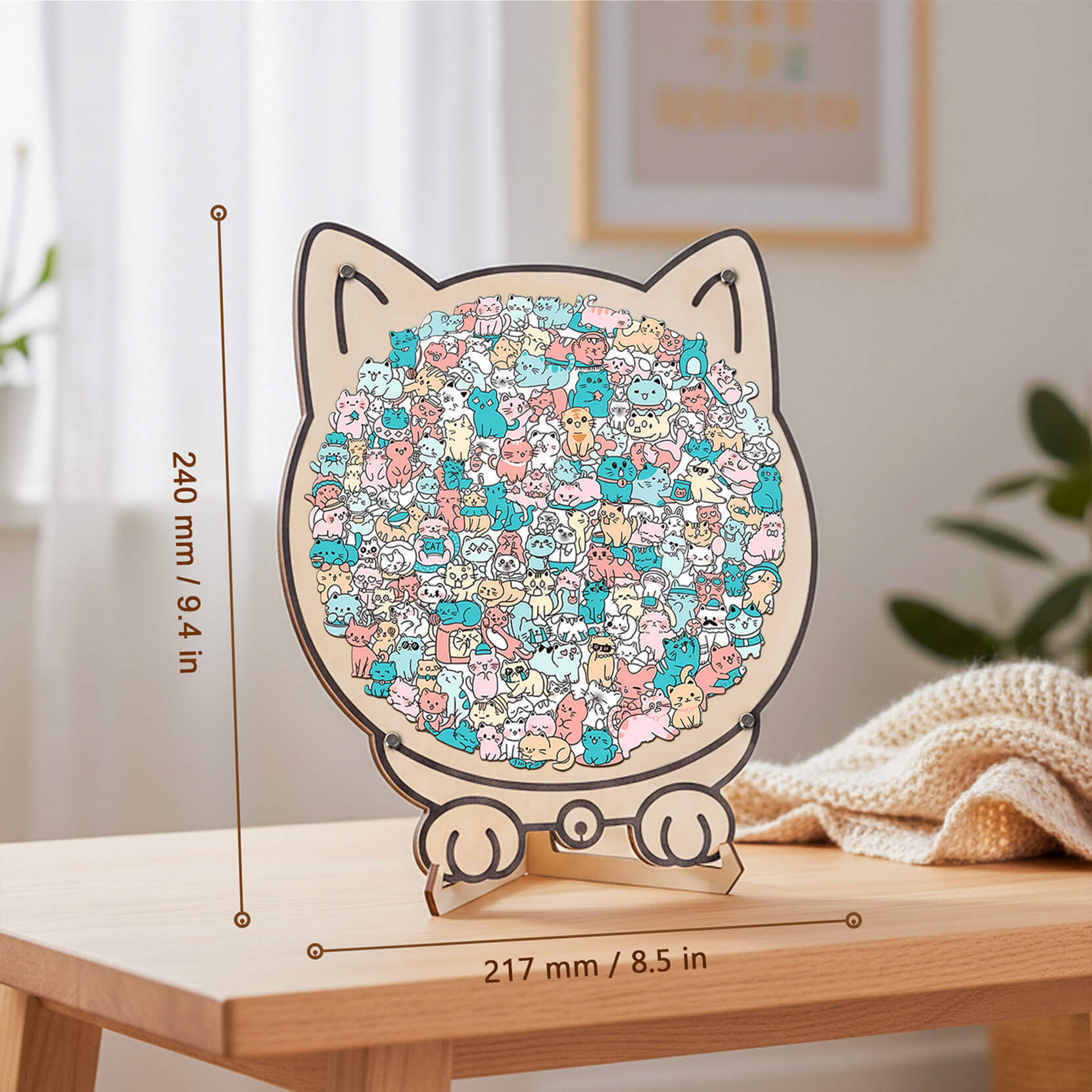 Morandi-Colored Lovely Cat Shaped Wooden Jigsaw Puzzle