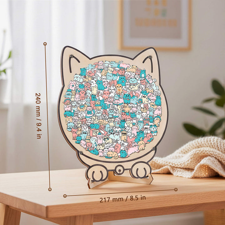 Morandi-Colored Lovely Cat Shaped Wooden Jigsaw Puzzle