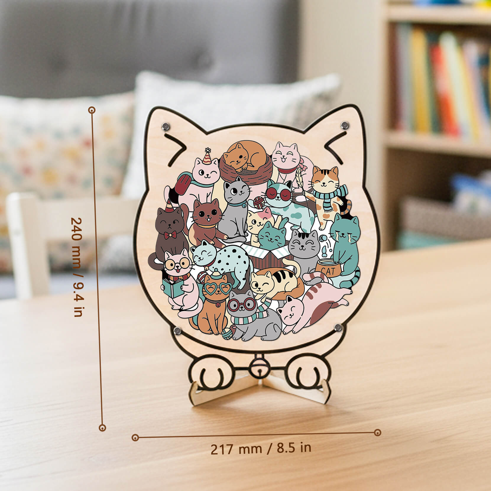 Puzzle en bois en forme de chat mignon pour bébé