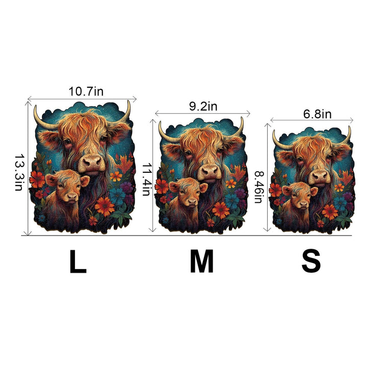 Highland Cattle Family 1 Wooden Jigsaw Puzzle-Woodbests