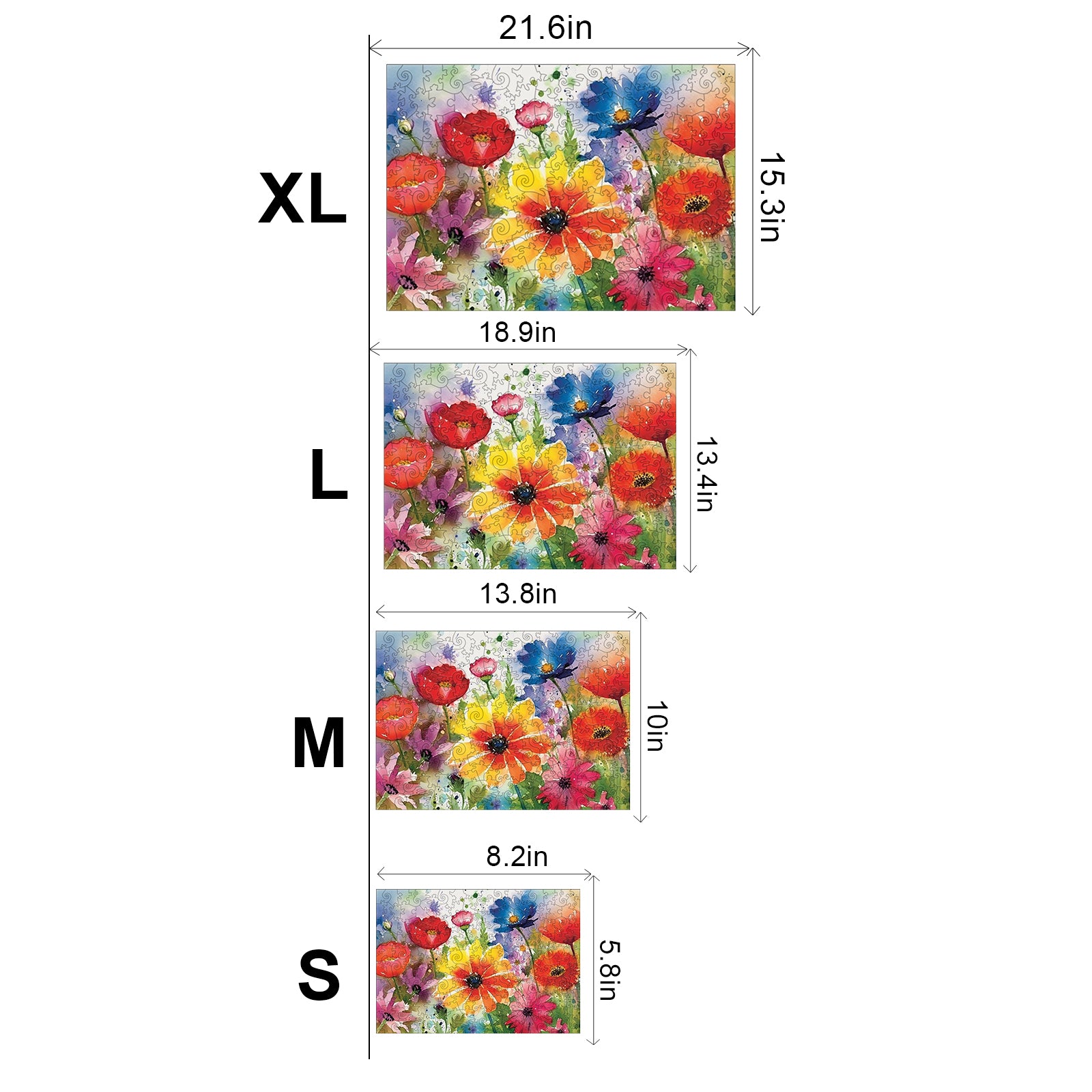 Watercolor Wildflowers Wooden Jigsaw Puzzle