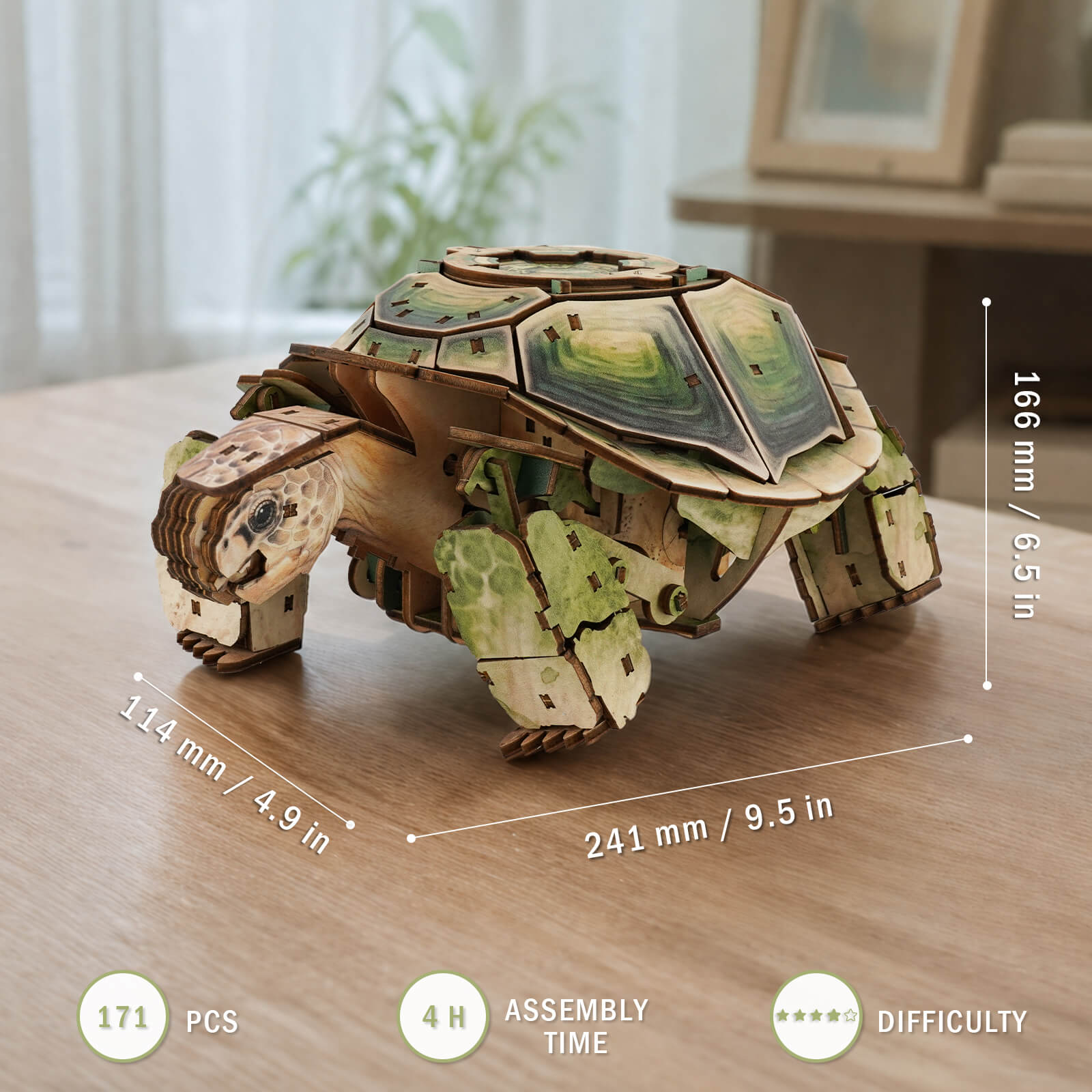 3D Wooden Mechanical Kit - Land Tortoise
