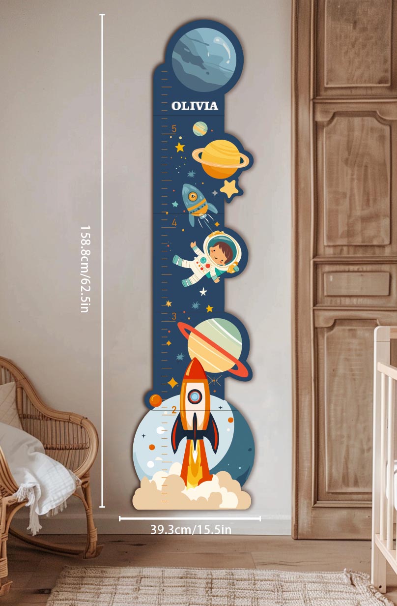 Personalized Wooden Space Rocket Growth Chart Height Ruler