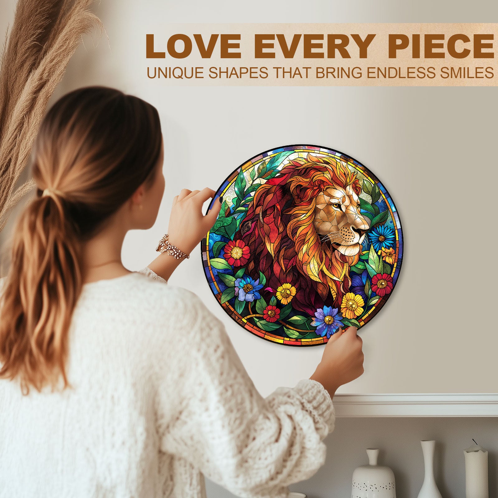 Stained Glass Lion Wooden Jigsaw Puzzle