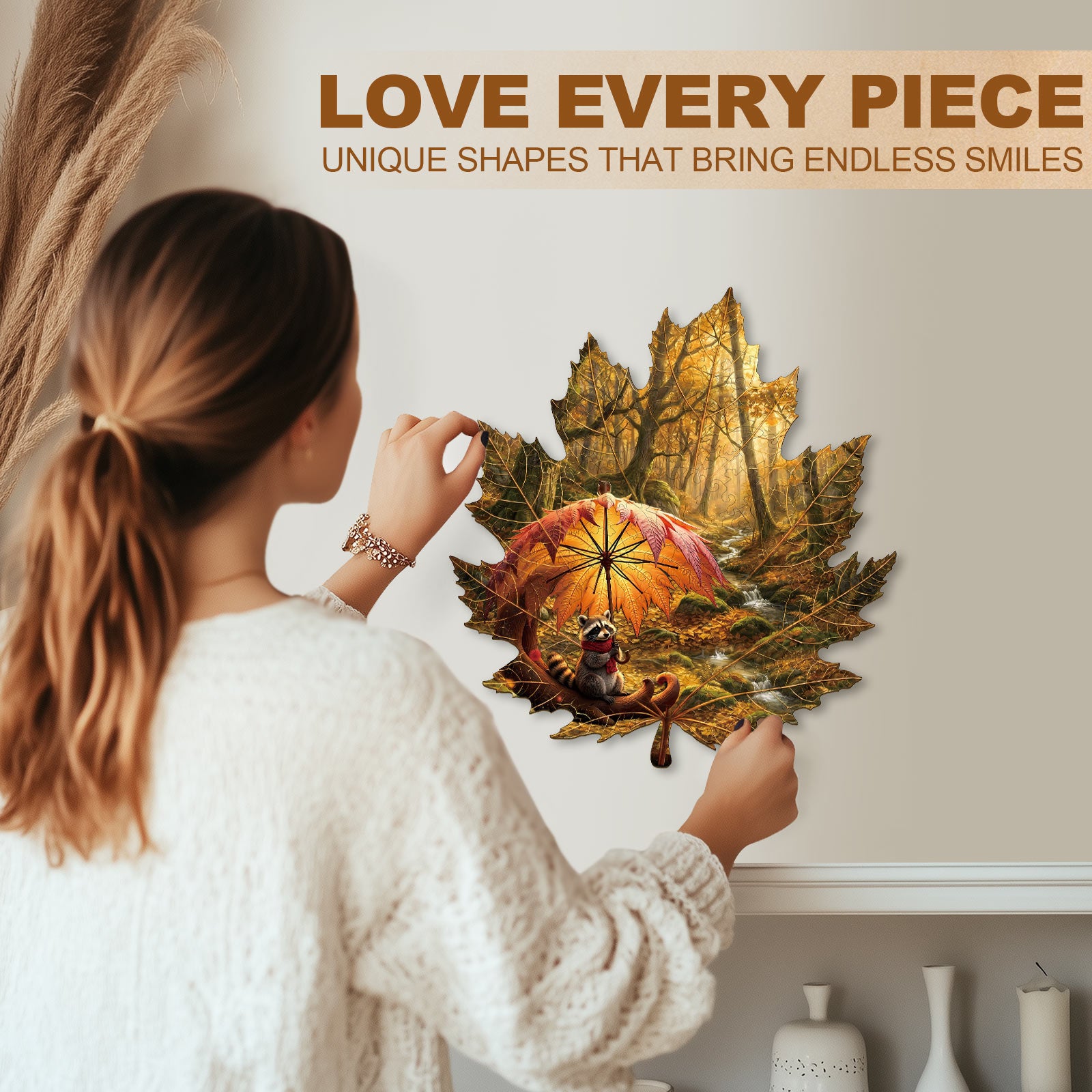 Golden Leaf Wanderer Wooden Jigsaw Puzzle
