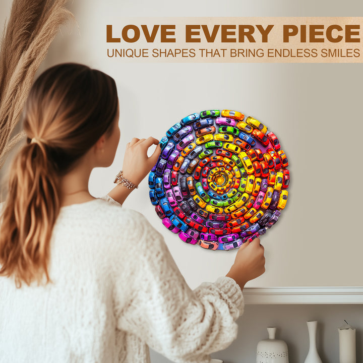 Colorful Swirl Car-2 Wooden Jigsaw Puzzle