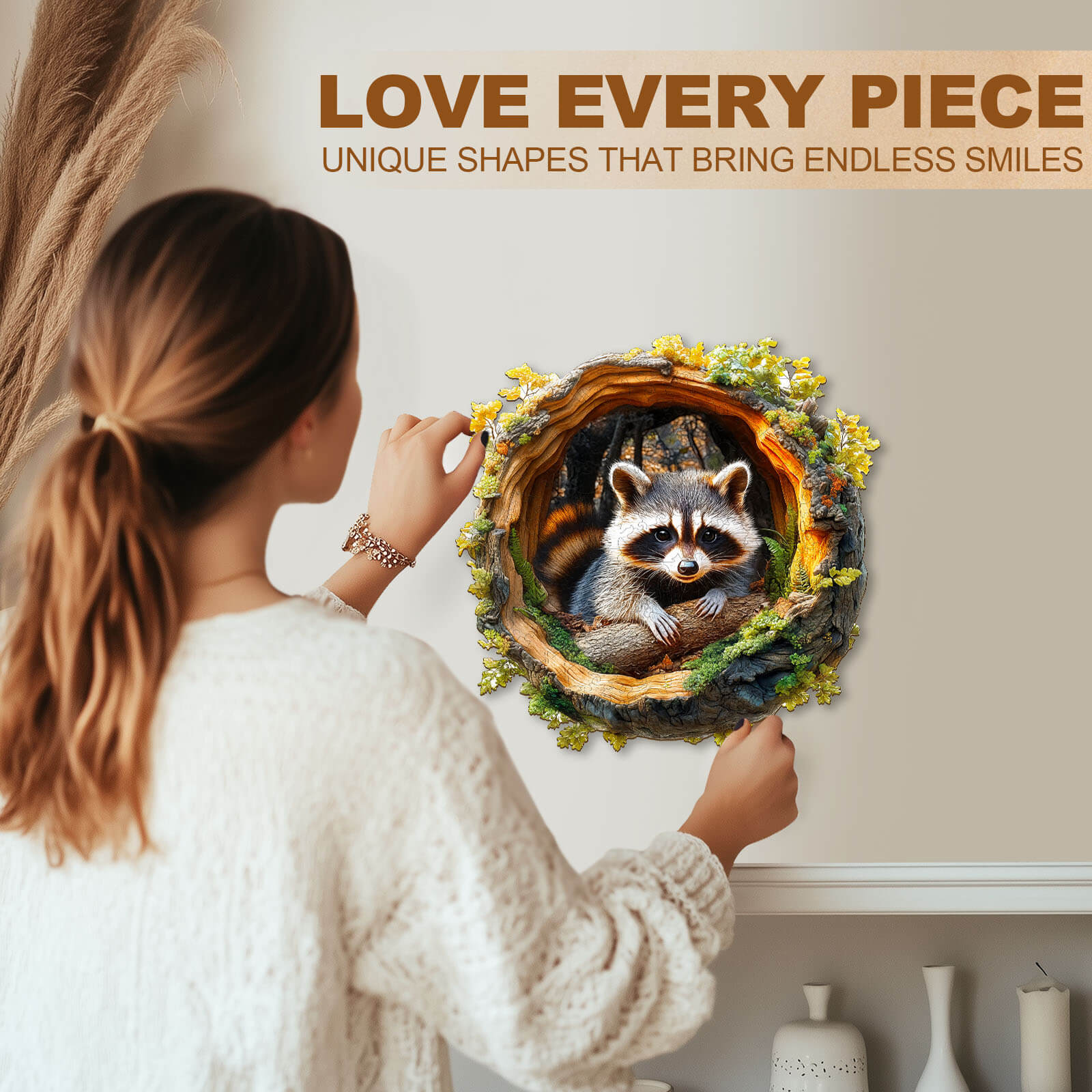 Puzzle en bois 3D Raton laveur Trou d'arbre-2