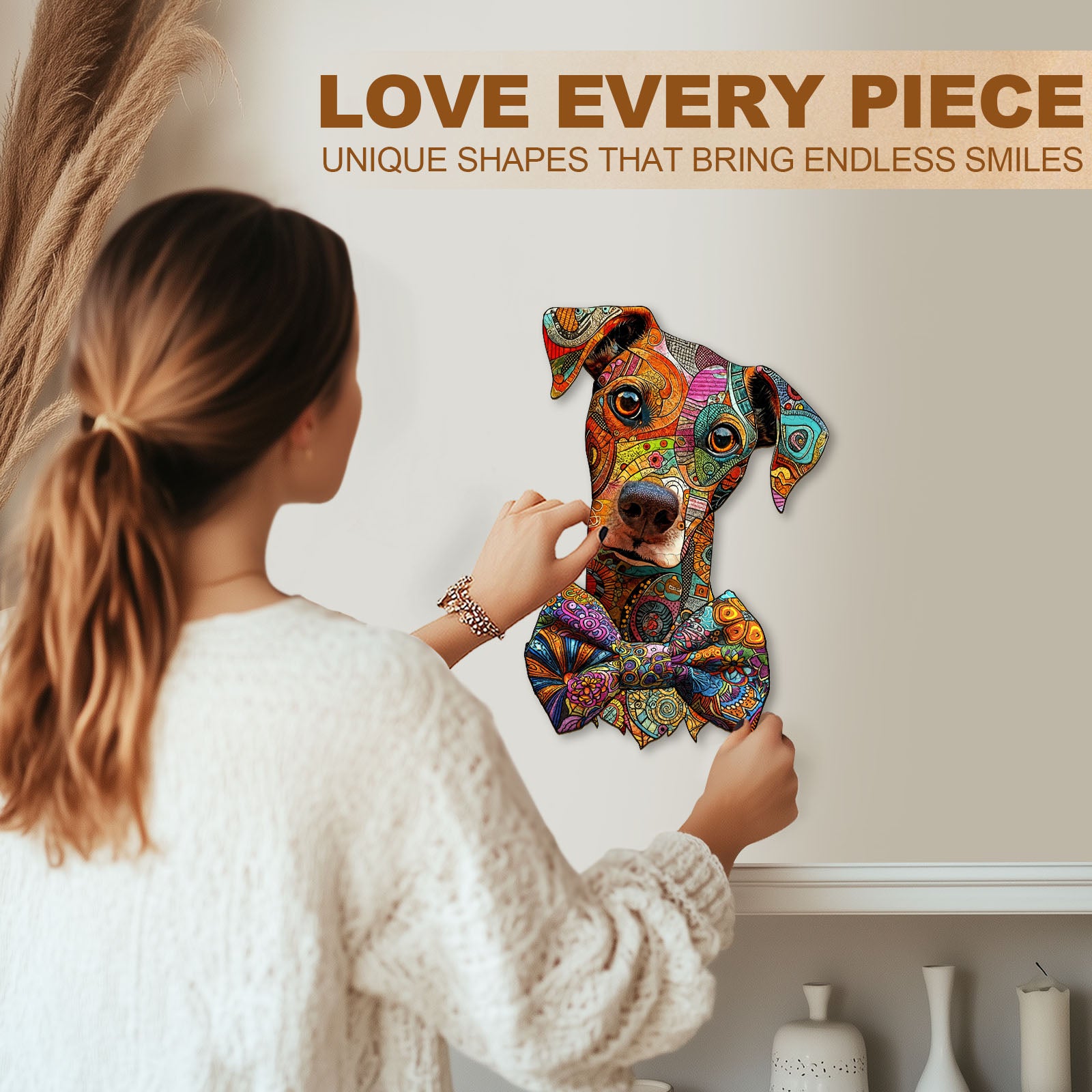 Line Art Dog Wooden Jigsaw Puzzle